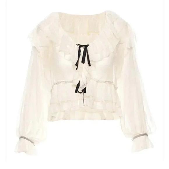 Ulla Johnson Vivian Blouse Pearl Size 8 100% Silk NWT - Picture 3 of 15